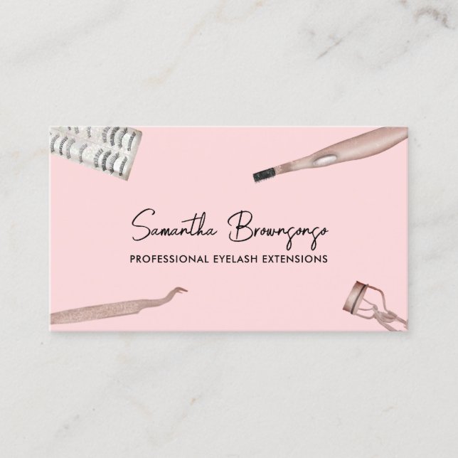 Eyelash Tweezer Curler Extensions Watercolor Business Card (Front)