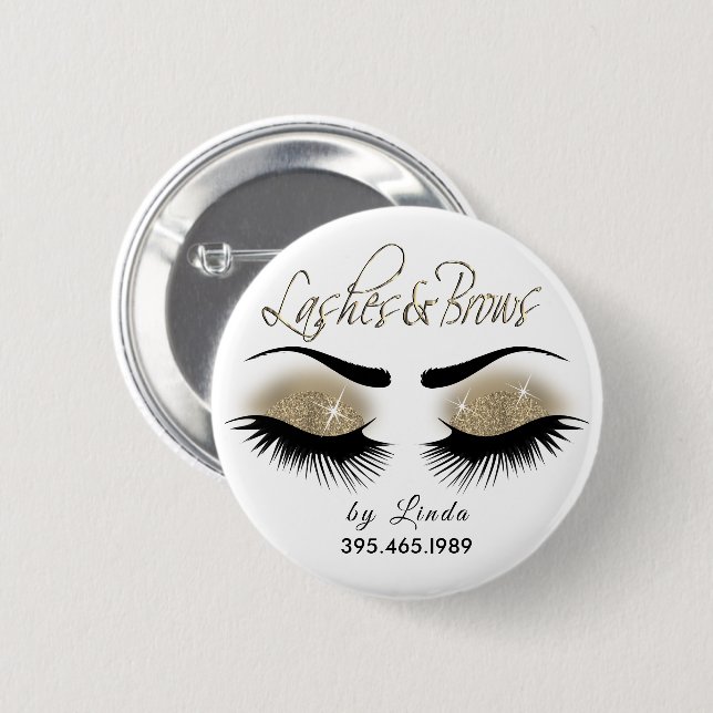 Eyelashes and Brows - Light Gold 6 Cm Round Badge (Front & Back)