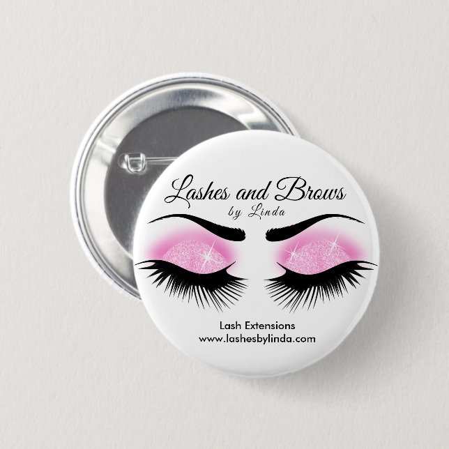 Eyelashes and Brows - Pink 6 Cm Round Badge (Front & Back)