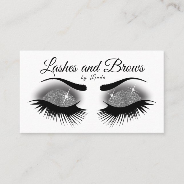 Eyelashes and Brows - Smokey Grey Glitter Business Card (Front)