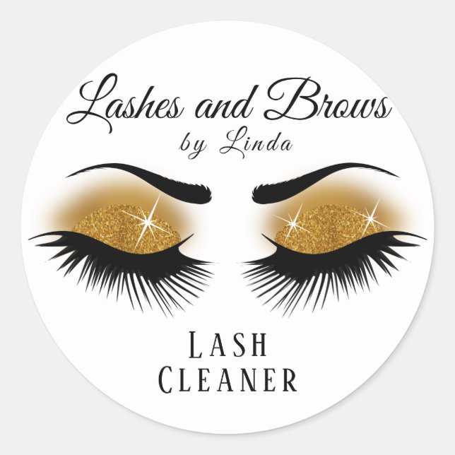 Eyelashes Extension Cleaner Design - Gold Classic Round Sticker (Front)