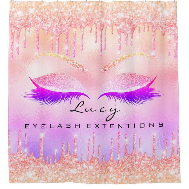 Eyelashes Extension Pink Holograph Glitter Spark Shower Curtain (Front)