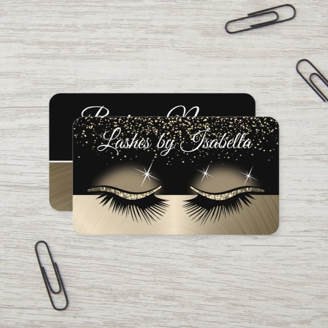 Eyelashes - Gold Glitter Business Card (Front/Back In Situ)