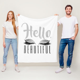 Eyelashes Makeup Hello Beautiful Black and White Fleece Blanket