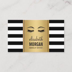 Eyelashes Makeup Logo Gold Black White Stripes Business Card