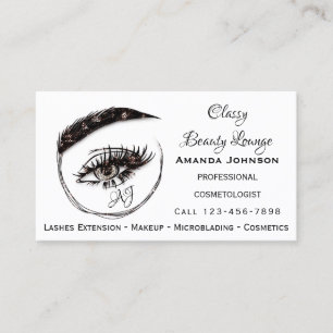 Eyelashes Makeup Microblade Logo QrCode Brown Business Card