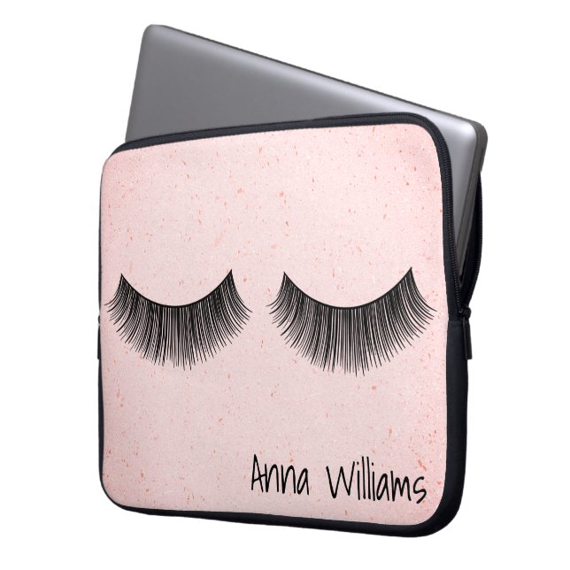 Eyelashes on Pink Terrazzo Pattern  Laptop Sleeve (Front Left)