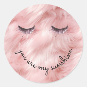 Eyelashes Pink Faux Fur Classic Round Sticker