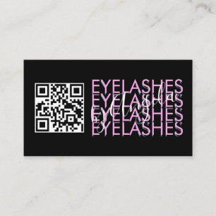 Eyelashes Salon QR Code Pink Black Script Business Card