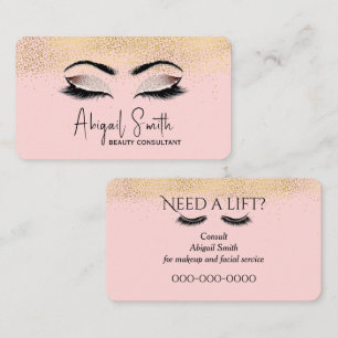 Eyelashes with Gold Glitter on Pink Business Card
