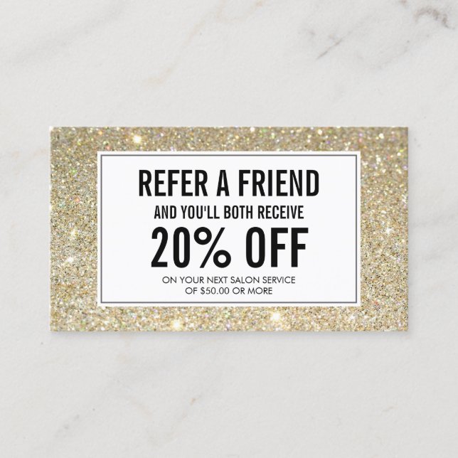 Eyelashes with Gold Glitter Salon Referral Card (Front)