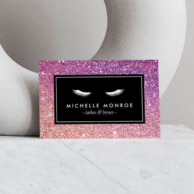Eyelashes with Purple/Pink Glitter Business Card (Creator Uploaded)