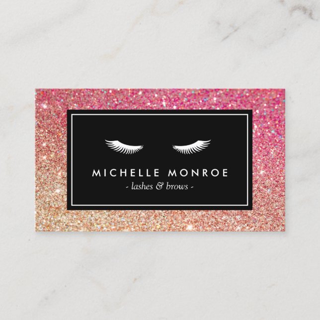 Eyelashes with Red/Bronze Glitter Business Card (Front)