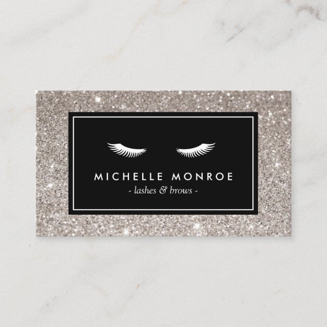 Eyelashes with Silver Glitter Business Card (Front)