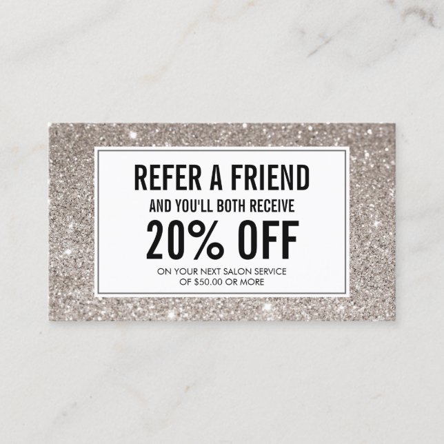 Eyelashes with Silver Glitter Salon Referral Card (Front)