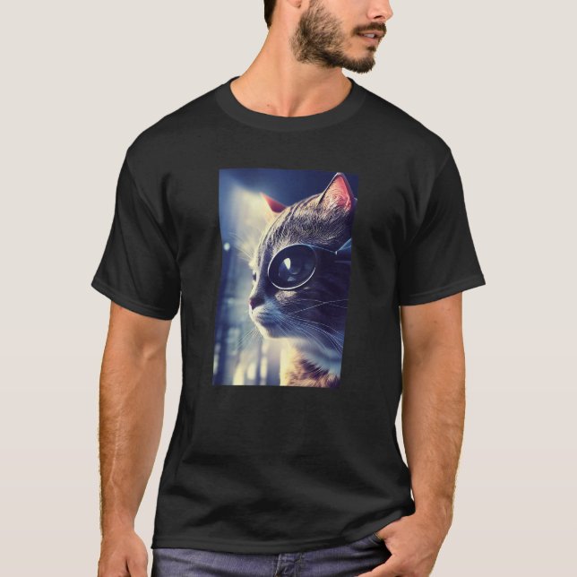 Eyepatch Cat Kitty Pet Animal Cyborg Robot T-Shirt (Front)