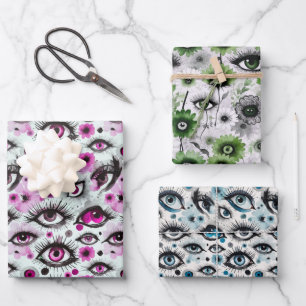 Eyes and Lashes Watercolor Florals Wrapping Paper Sheet