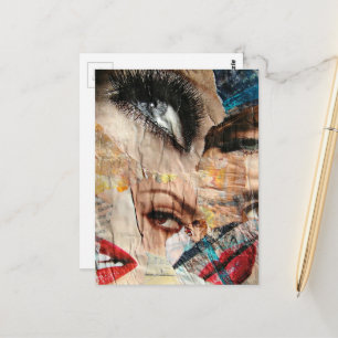 Eyes and Lip Fashion Abstract Mixed Media Collage  Postcard