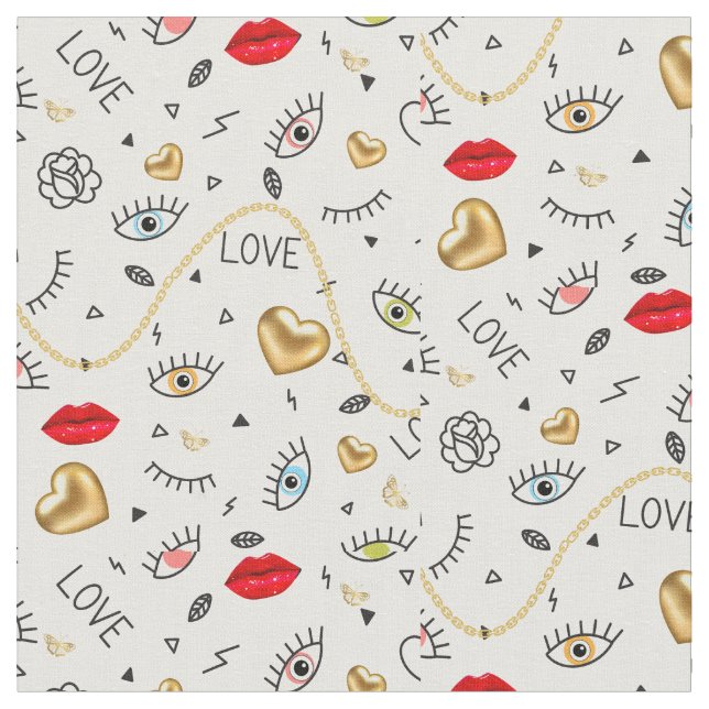EYES AND LIPS AND HEARTS FABRIC (Close Up)