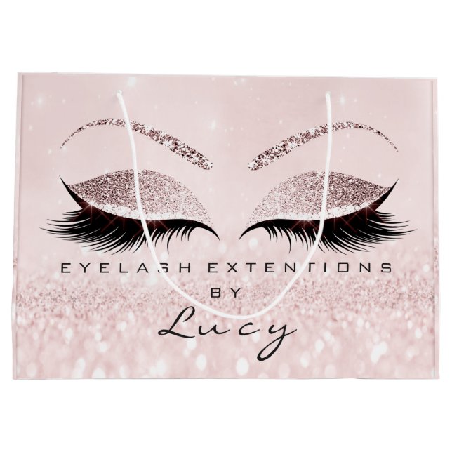 Eyes Lashes Makeup Bridal Name Glitter Pink Pastel Large Gift Bag (Back)