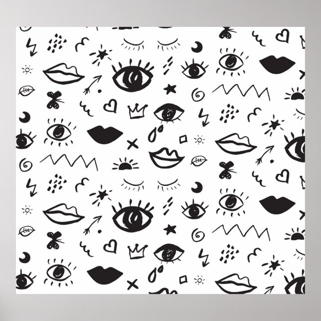 Eyes Motif: Trendy Vintage Pattern Poster (Front)