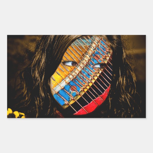 eyes open with flowers rectangular sticker (Front)