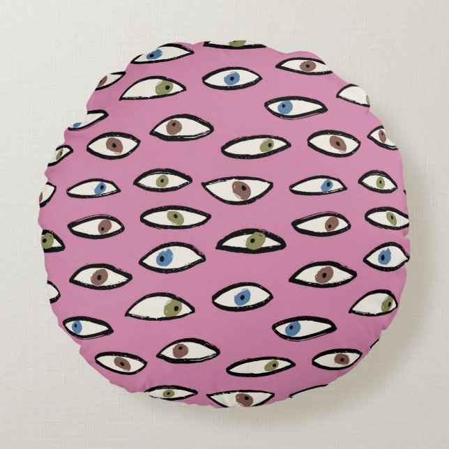 Eyes seamless pattern,background with hand drawn e round cushion (Front)