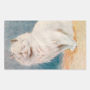 Eyes Shut White Cat Illustration by Louis Wain Rectangular Sticker