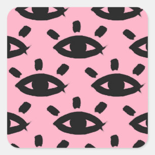 Eyes Watercolor Brush, Sketch Pattern. Square Sticker