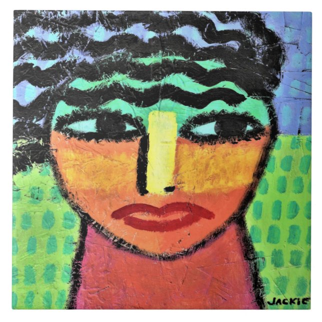 Eyes Wide Open Abstract Painting on OSB Board Tile (Front)