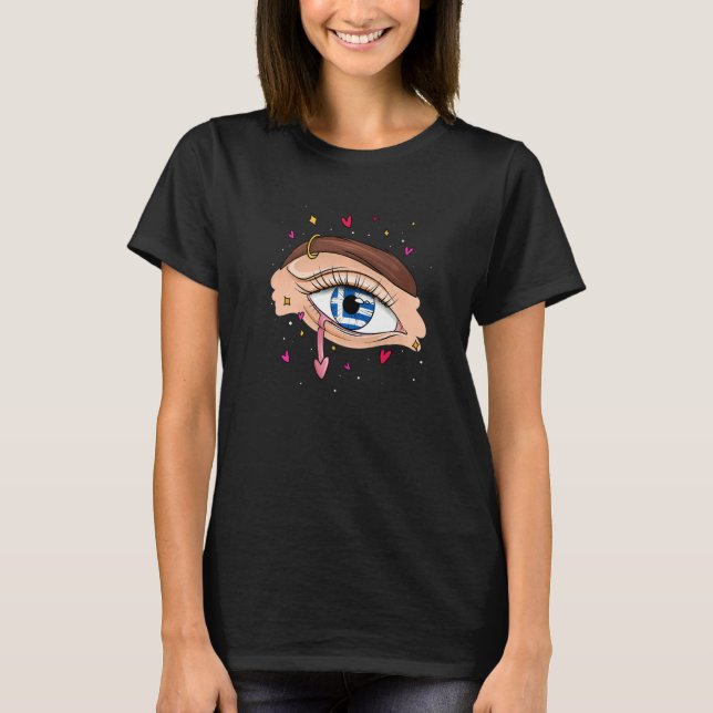 Eyes With Greek Flag for Greek People and Greece T-Shirt (Front)