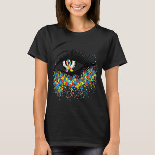 Eyes World Autism Day Heart Puzzle Pieces T-Shirt