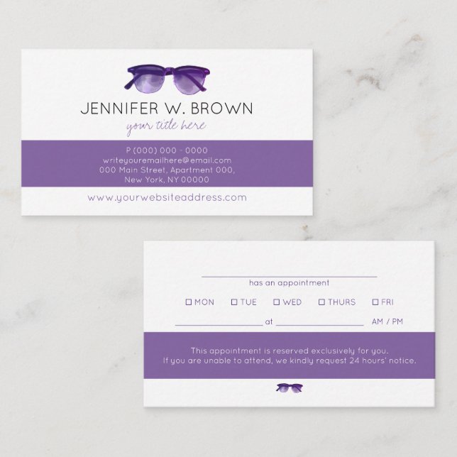 Eyewear Optometrist Appointment Reminder Business Card (Front/Back)