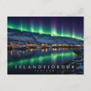 Eyjafjörður Fjord Iceland Northern Lights Postcard