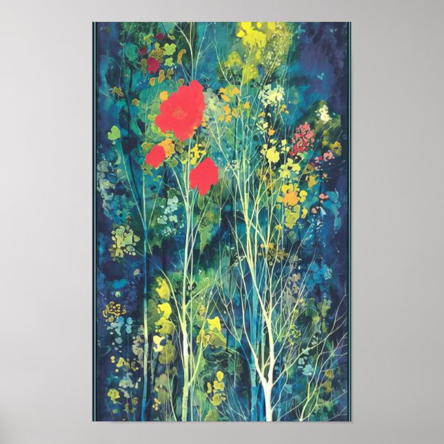 Eyvind Earle -  Poppies and Flowers - Magic Realis Poster (Front)