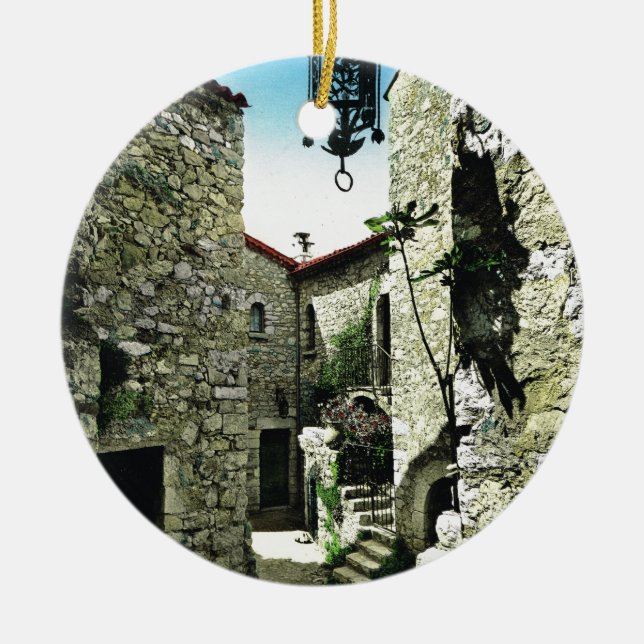 Eze, Alpes Maritime Ceramic Tree Decoration (Front)