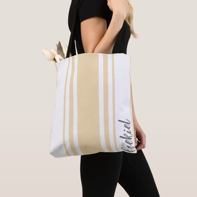 Ezekiel Minimalist Stripes Monogram Tote Bag (Close Up)