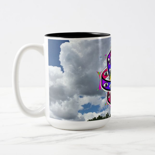 Ezekiel's Wheel UFO on a Cloudy Day Two-Tone Coffee Mug (Left)