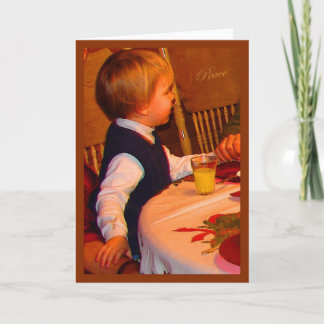 Ezra 3 yr prays grace at Christmas--watercolor sat Holiday Card
