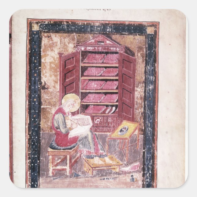 Ezra writing the sacred books square sticker (Front)