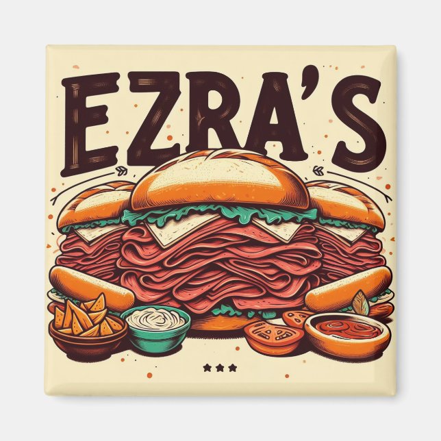 Ezra's Deli Square Magnet (Front)