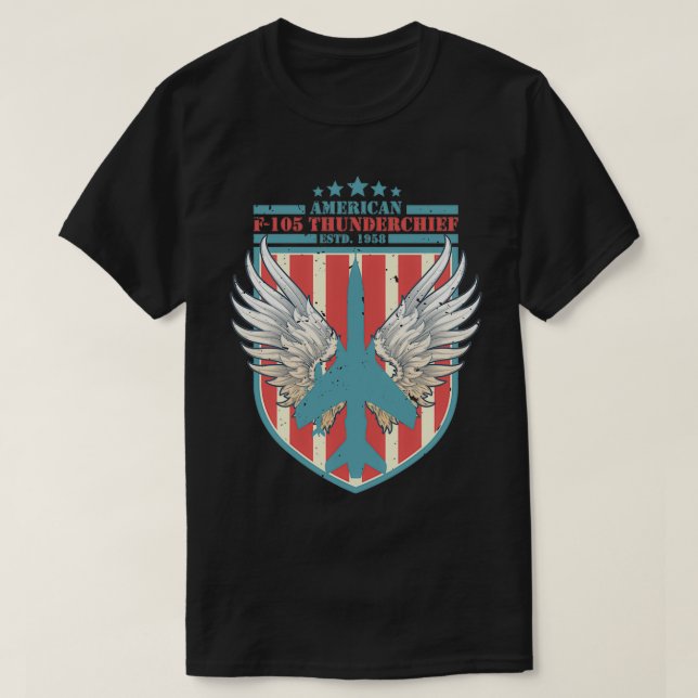 F105 Thunderchief Bomber Distressed US Flag  T-Shirt (Design Front)