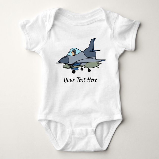 F16 Falcon And Pilot Cartoon Design Baby Bodysuit (Front)
