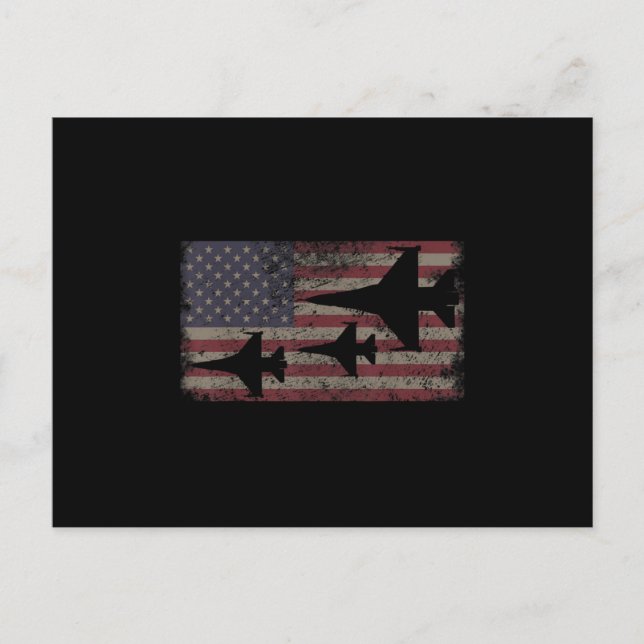 F16 Fighter Jet Plane USA Flag Patriot Announcement Postcard (Front)