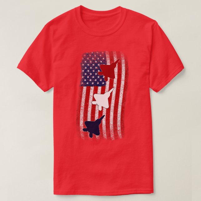 F22 Raptor American Flag 4th of July Red White Blu T-Shirt (Design Front)