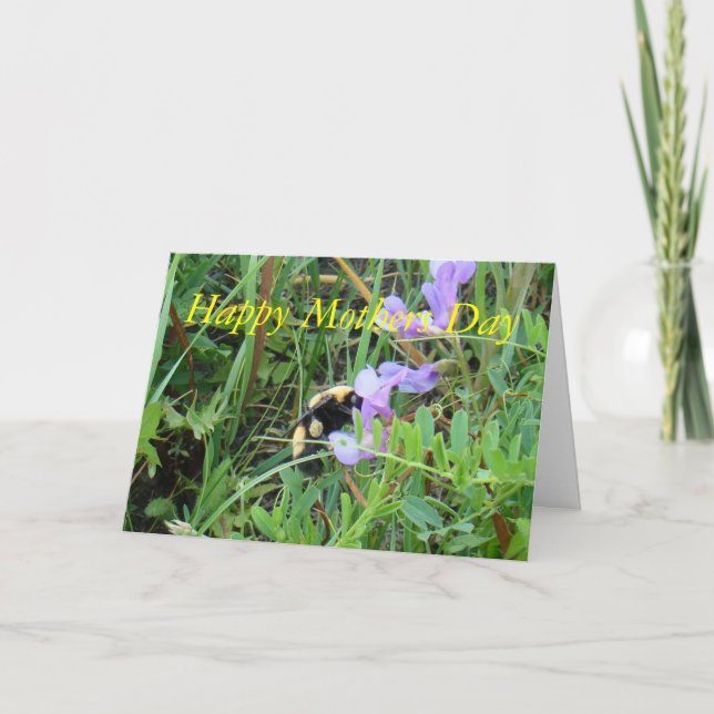 F2 Bee on Purple Wildflowers Card (Front)