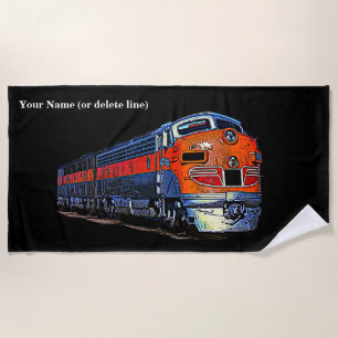 F7 Orange Diesel Locomotive - Add Name Beach Towel