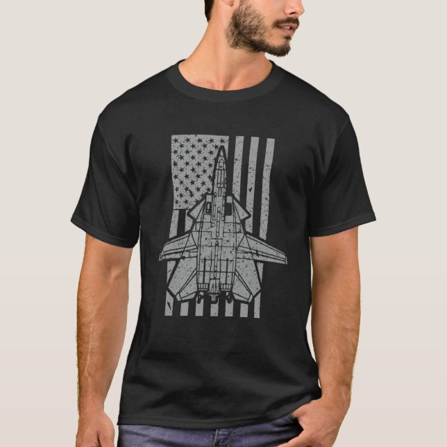F 14 Tomcat Jet Fighter American Flag T-Shirt (Front)