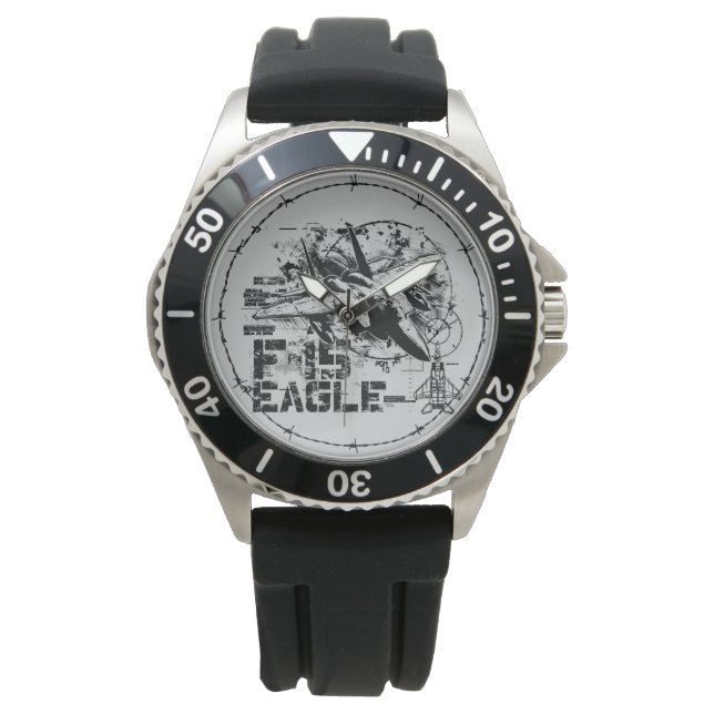 F-15 Eagle Crown Protector Black Rubber Watch (Front)