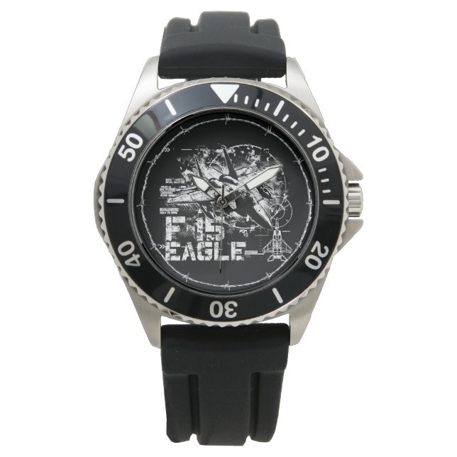 F-15 Eagle Crown Protector Black Rubber Watch (Front)